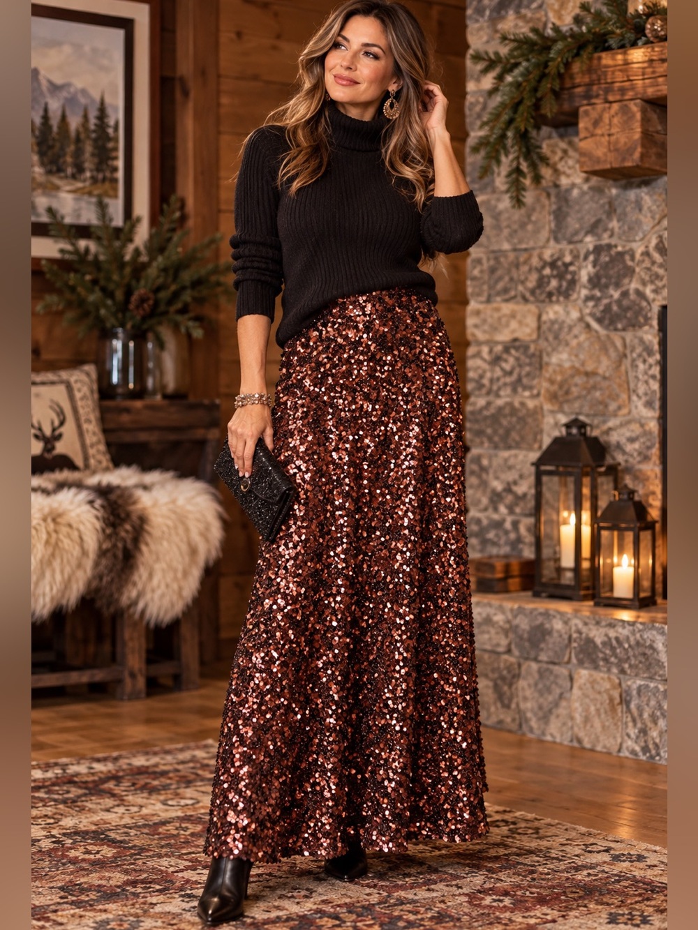Jacquie The Label Brown Copper Sequin Maxi Skirt Anthropologie